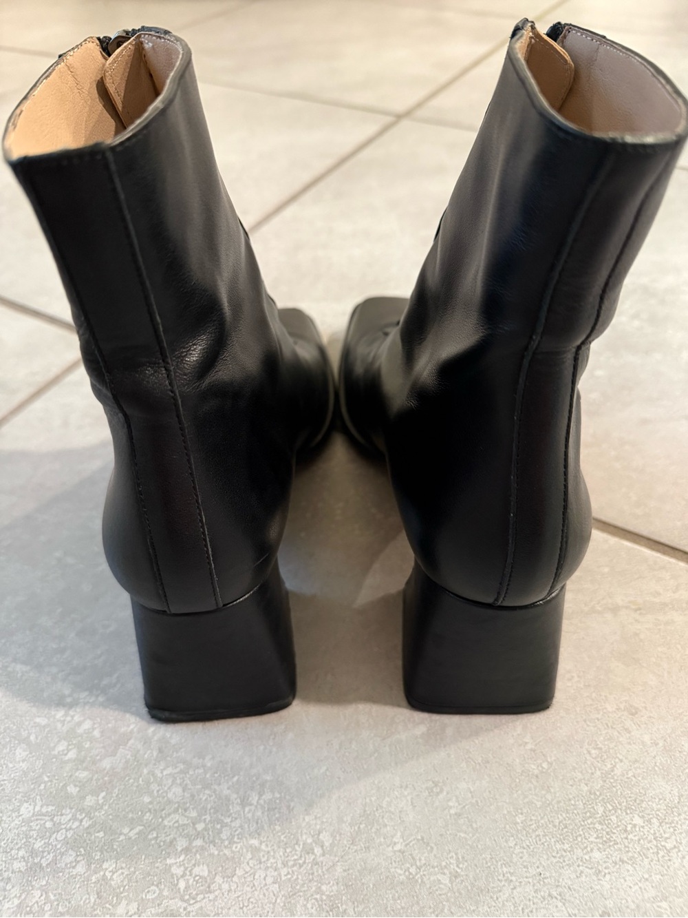 Black Front Zip Leather Ankle Boots - Picture 7 of 8